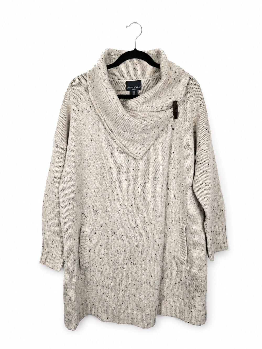 Cynthia Rowley Wool Blend Asymmetrical Cowl Neck Sweater Tunic Pockets Large
